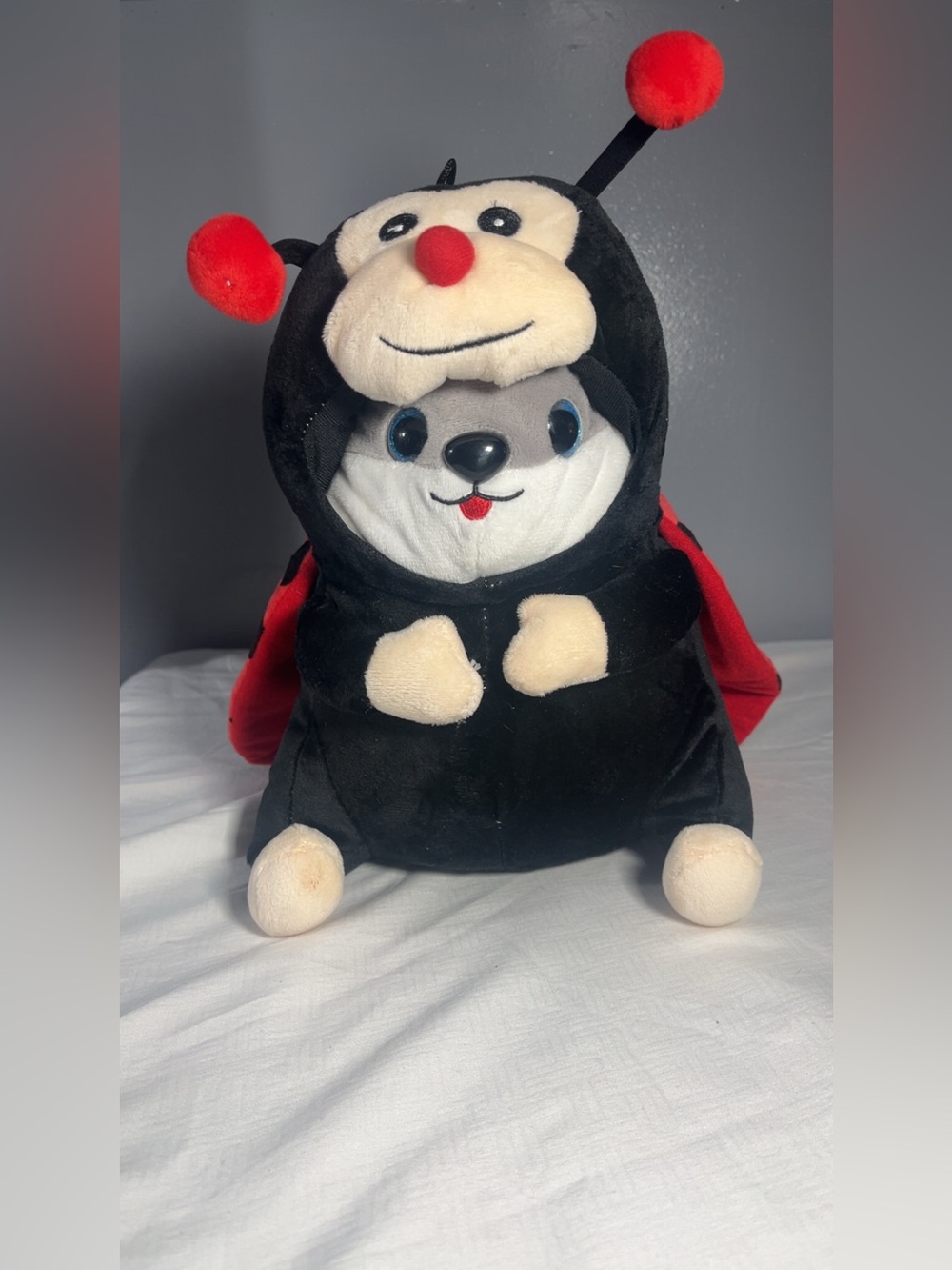 Cute Plush Seal in Ladybug Costume Stuffed Animal Black Red Plush Toy